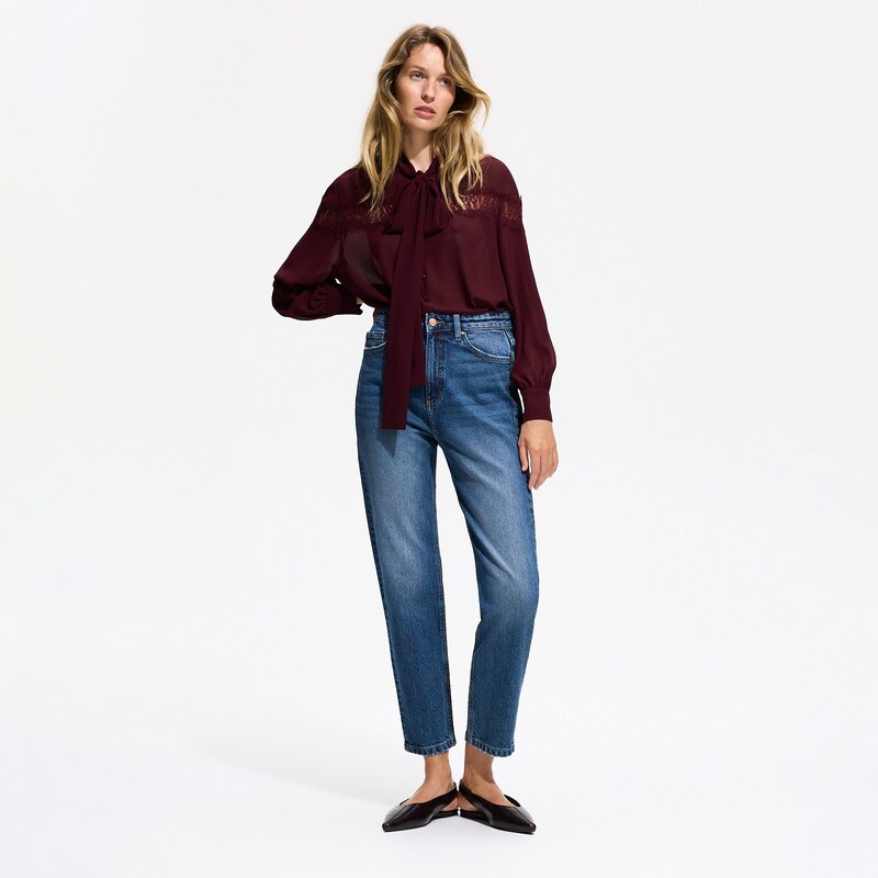 Reserved - Džíny mom fit slim - tmavomodrá
