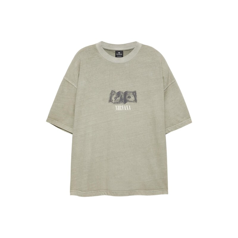 Pull&Bear Tričko NIRVANA ONE DOLLAR světle béžová / khaki /
