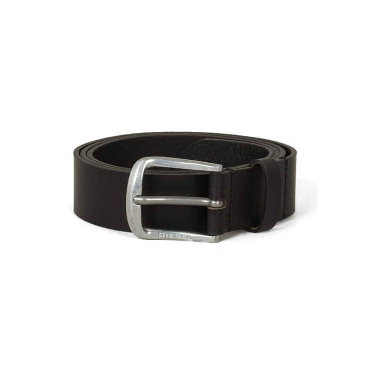 DIESEL Opasek LOGO B-BASIC LEATHER BELT černá džínovina