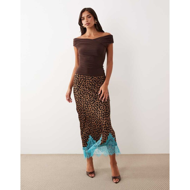 Never Fully Dressed Maeva satin bias maxi skirt with lace detail