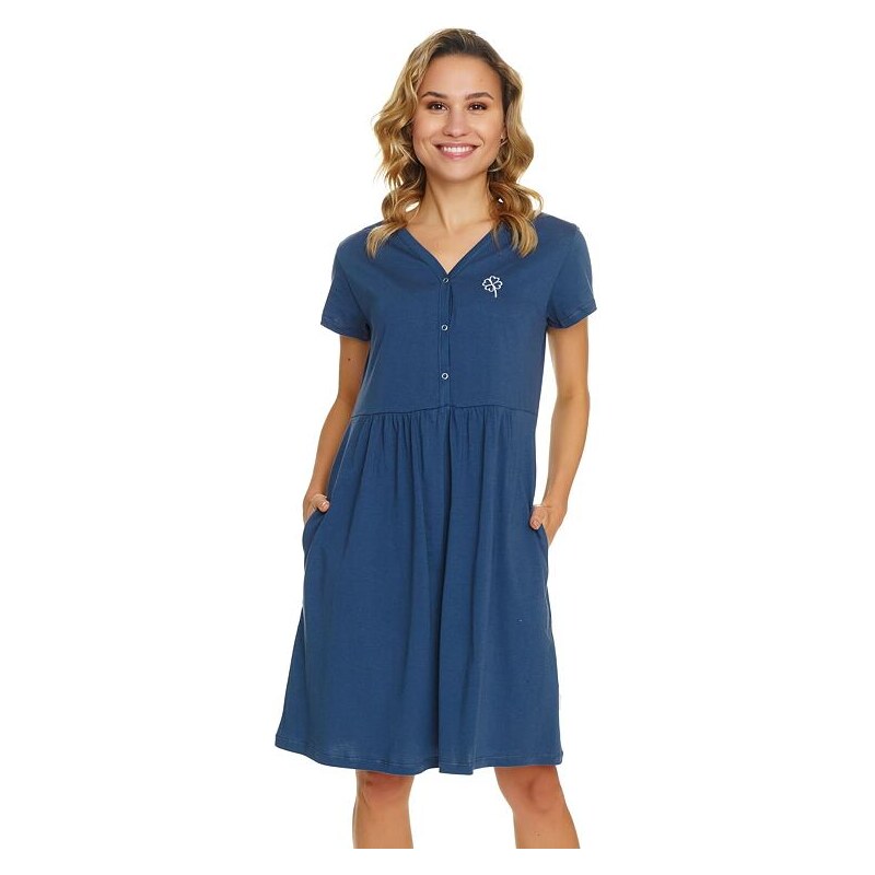 DN Nightwear Noční košilka Happiness tmavě modrá čtyřlístek