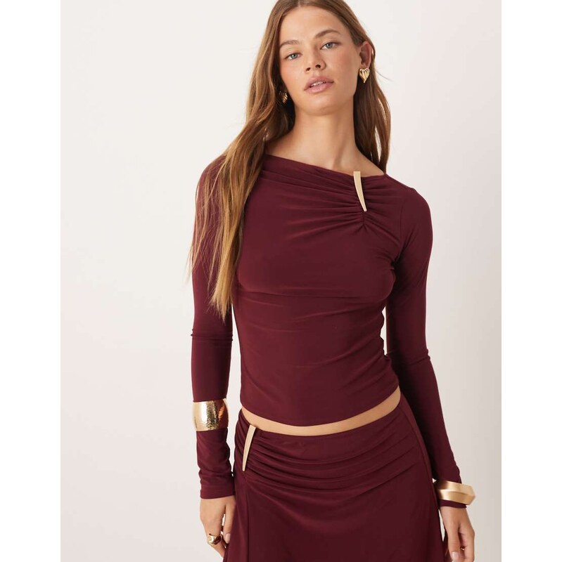 ASOS DESIGN co-ord slinky long sleeve top with ruched trim