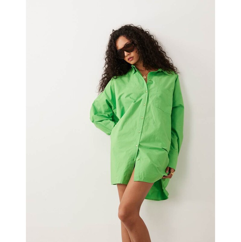 ASOS DESIGN poplin oversized mini shirt dress co-ord in vibrant