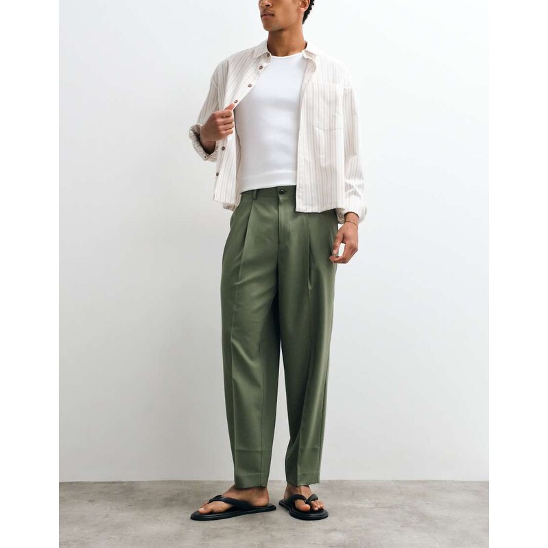 ASOS DESIGN summer wool oversized tapered pleated trousers in