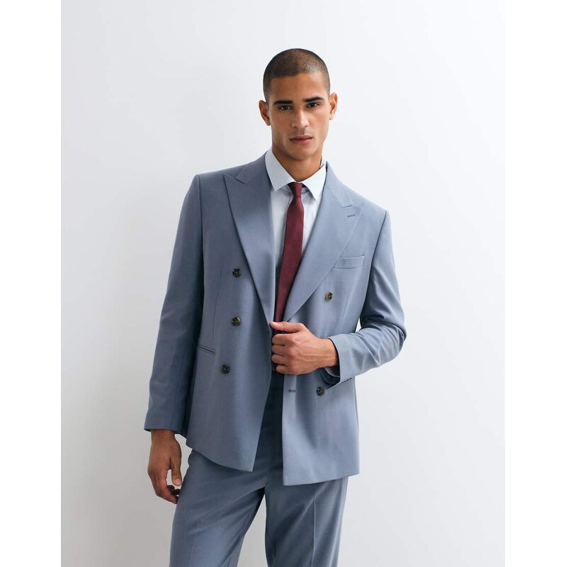 ASOS DESIGN regular double breasted suit blazer in blue