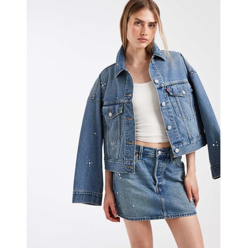 Levis denim mini embellished co-ord skirt in light blue