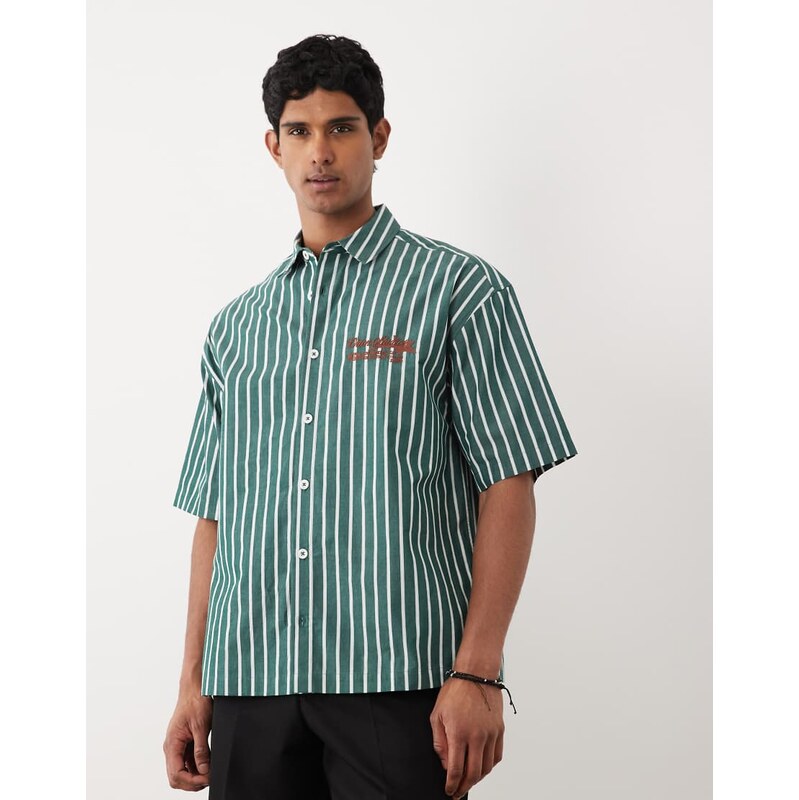 ASOS DESIGN boxy oversized stripe shirt with chest embroidery in