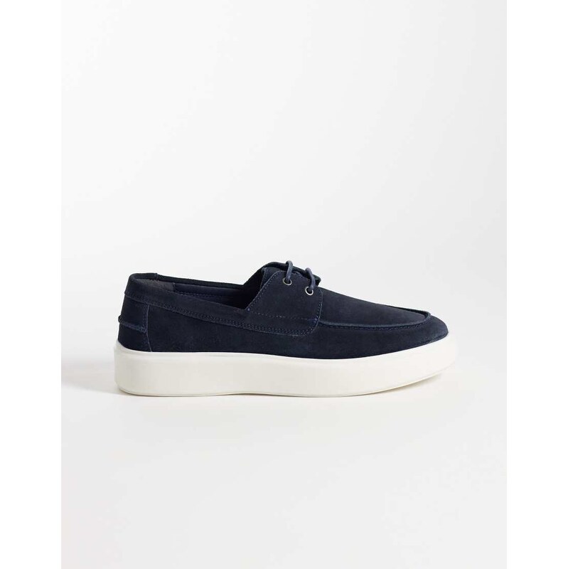 ASOS DESIGN lace up shoes with cup sole in navy suede