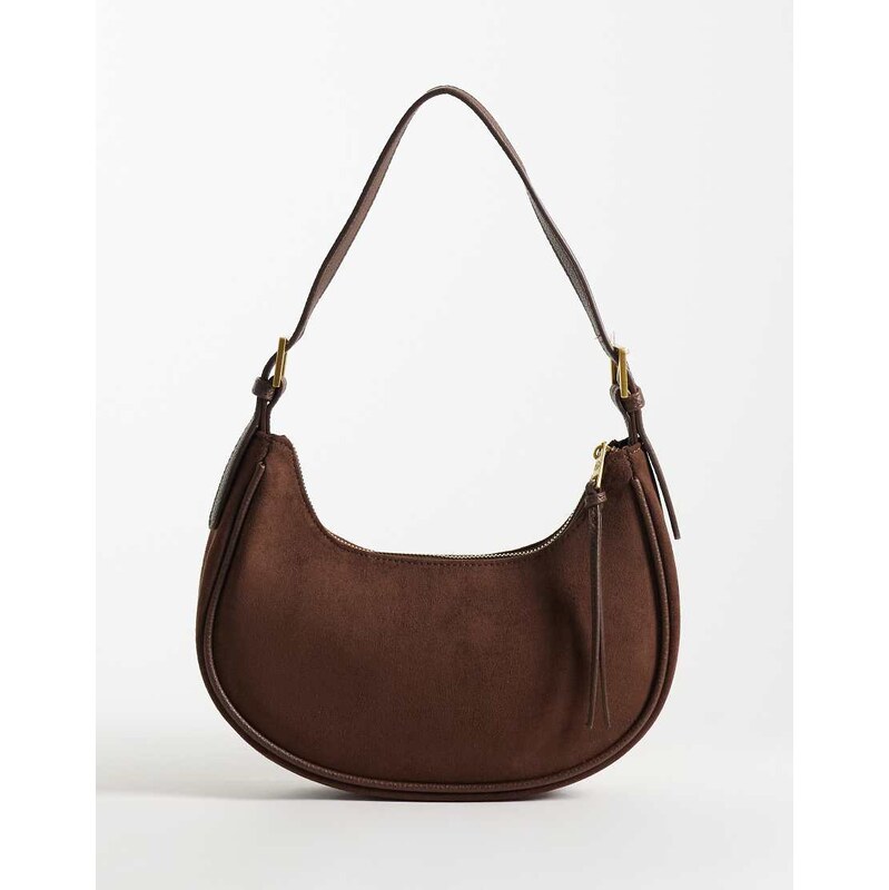 New Look scoop buckle shoulder bag in dark brown