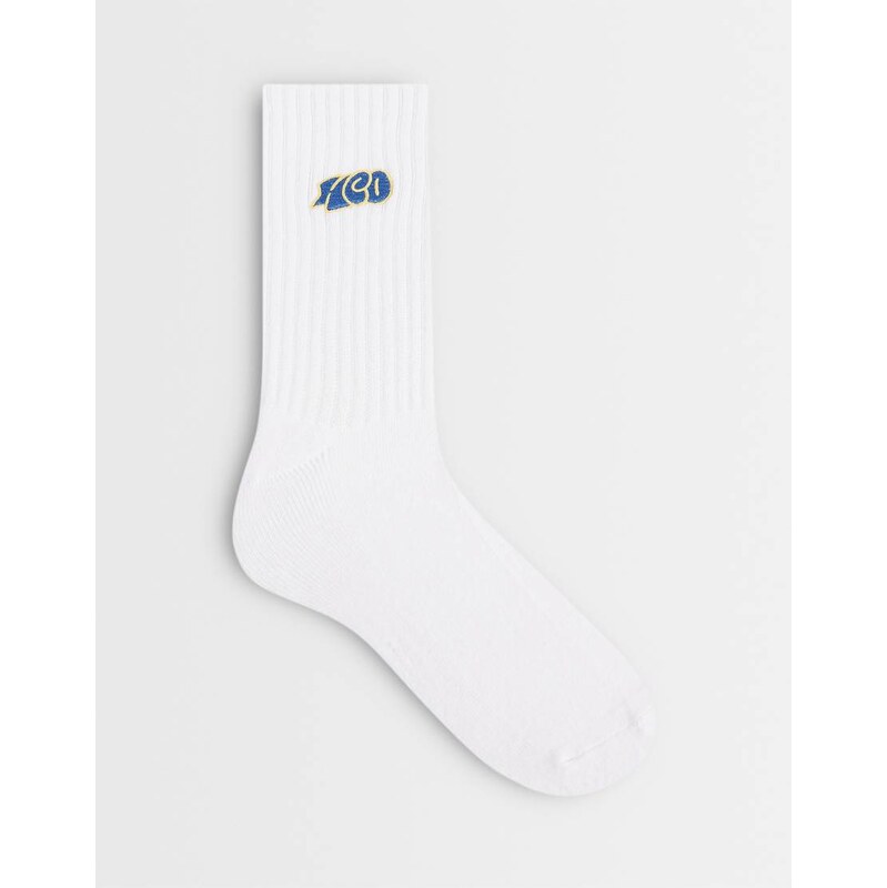 Hollister 2 pack embroidered logo ankle socks in white-Black