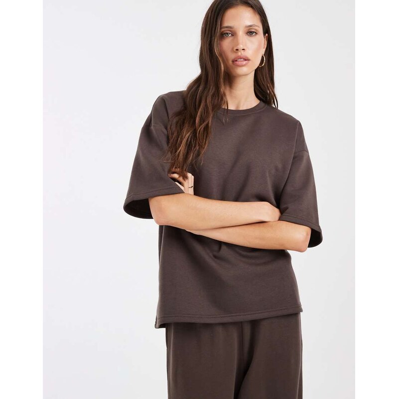 Vero Moda oversized sweat t-shirt co-ord in chocolate brown