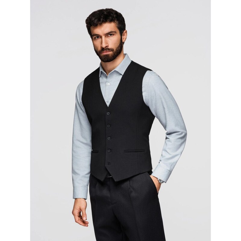 Ombre Clothing Černá elegantní vesta s úzkým střihem V3 V65