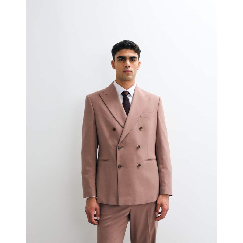 ASOS DESIGN regular double breasted suit blazer in burgundy-Red