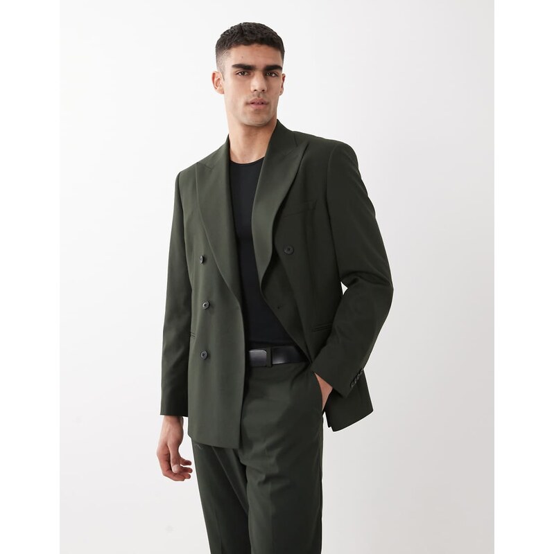 ASOS DESIGN slim double breasted suit jacket in dark green