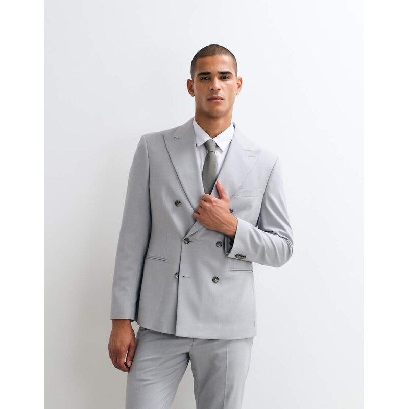ASOS DESIGN slim double breasted suit jacket in light grey