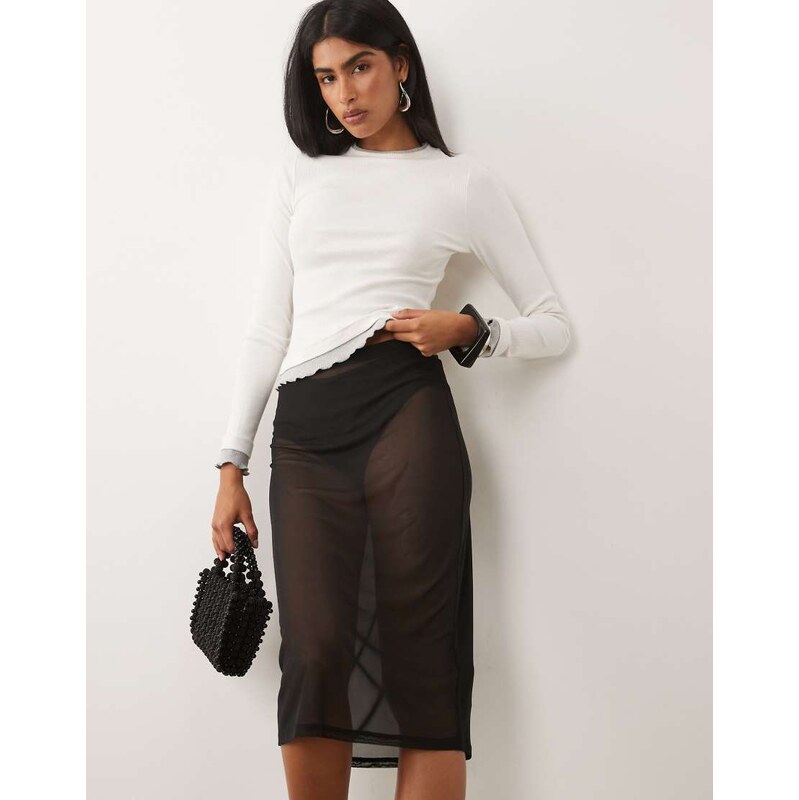 ASOS DESIGN sheer mesh midi skirt in black