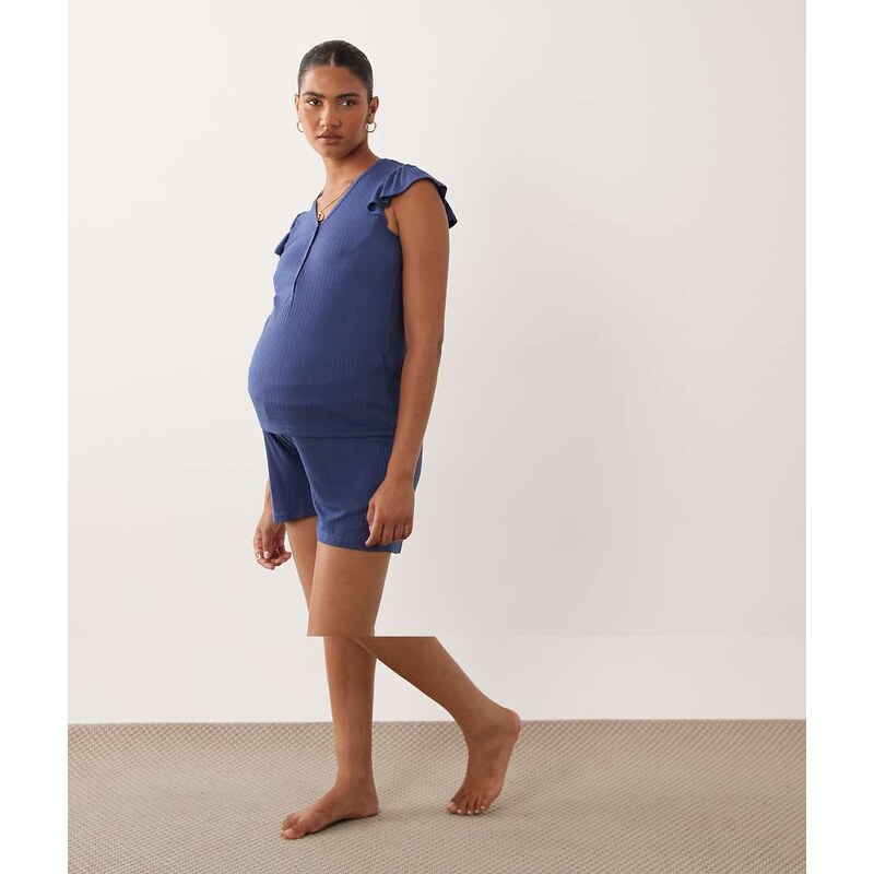 Mama.licious Mamalicious Maternity frill sleeve ribbed jersey
