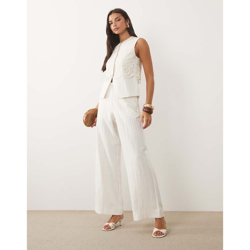 YAS linen-touch wide leg tailored trouser co-ord in pristine