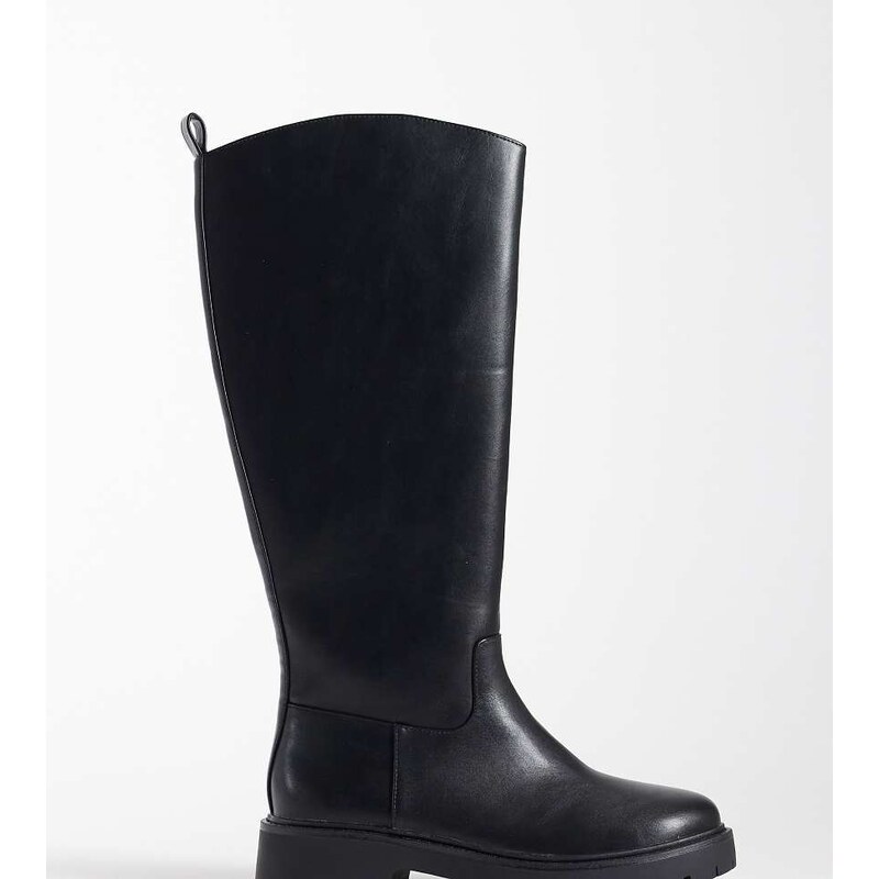London Rebel Wide Fit Clove chunky knee boots in black
