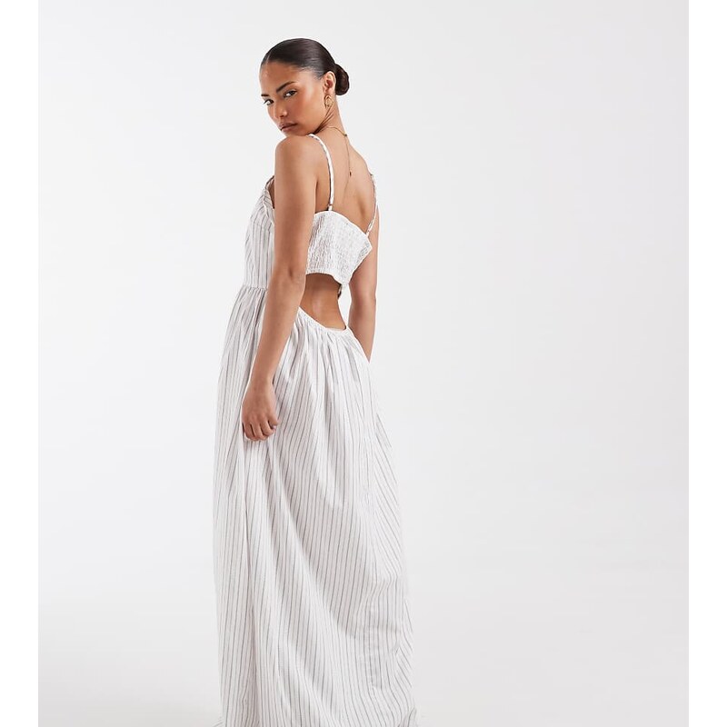 Vero Moda Petite cami midi dress in white stripe print