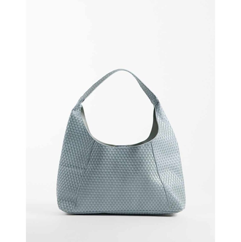 Pieces braided woven faux leather slouchy bag in light blue