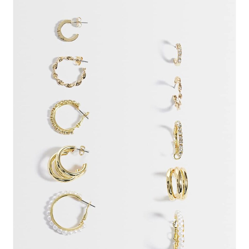 Pieces 5 pack embellished hoop earrings in gold tone