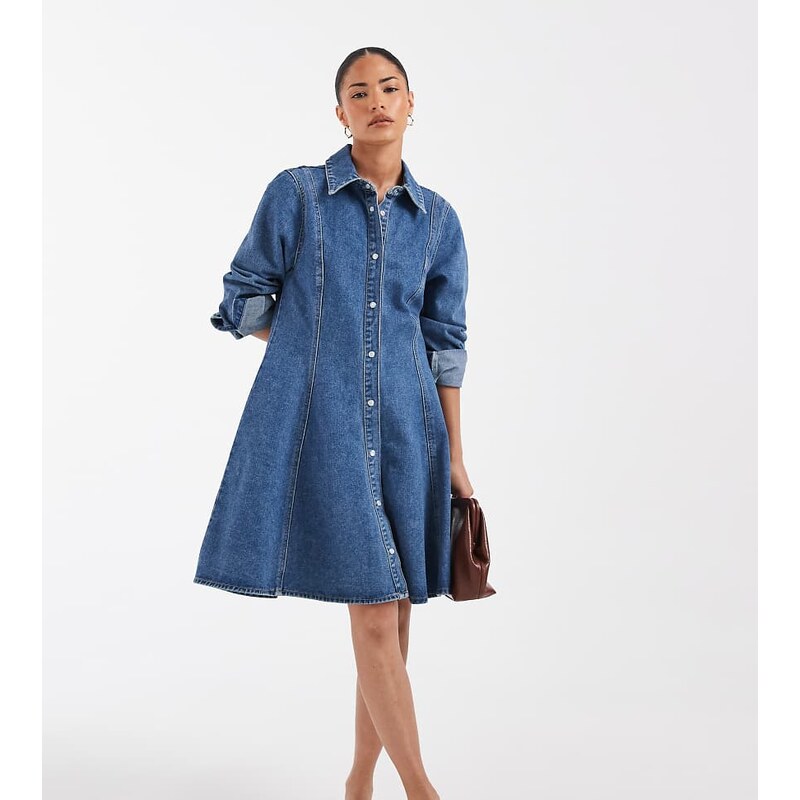 Vero Moda Petite button up seam detail denim mini dress in