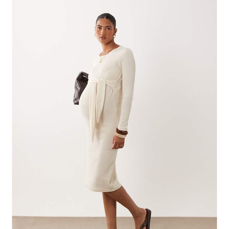Mama.licious Mamalicious Maternity tie waist jersey midi dress