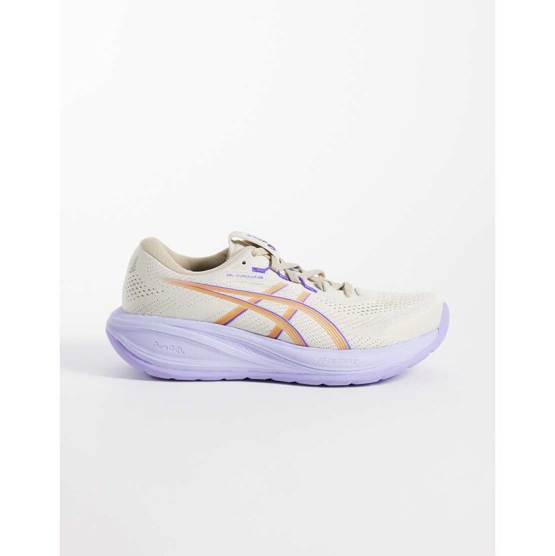 Asics Gel Cumulus 28 running trainers in oatmeal and lilac-White