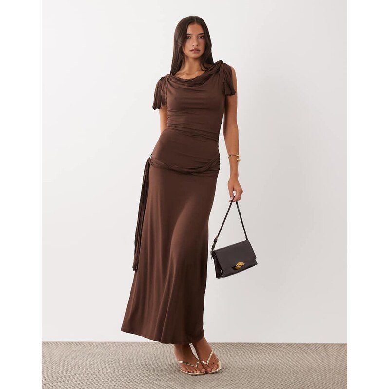 ASOS DESIGN fringe detail midi dress in chocolate-Brown