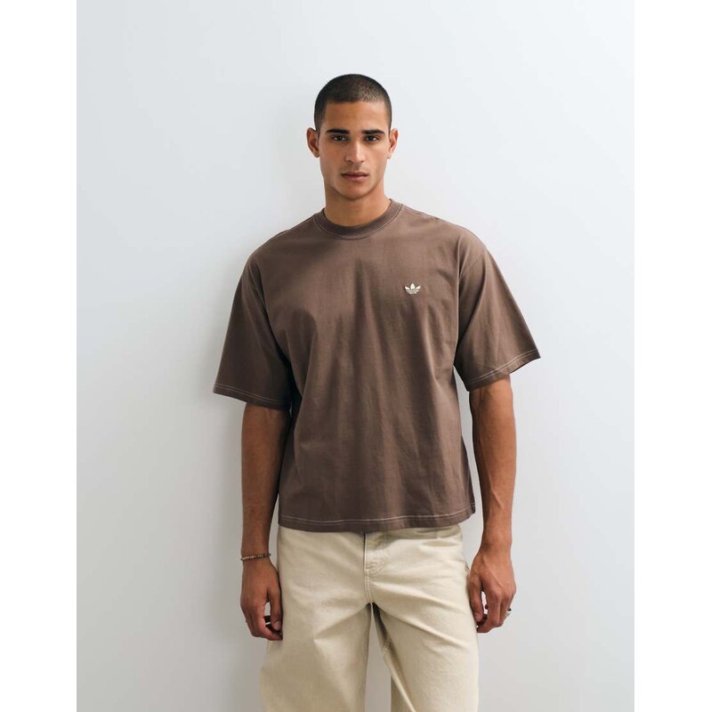 adidas Originals oversized contrast stitch tee in brown