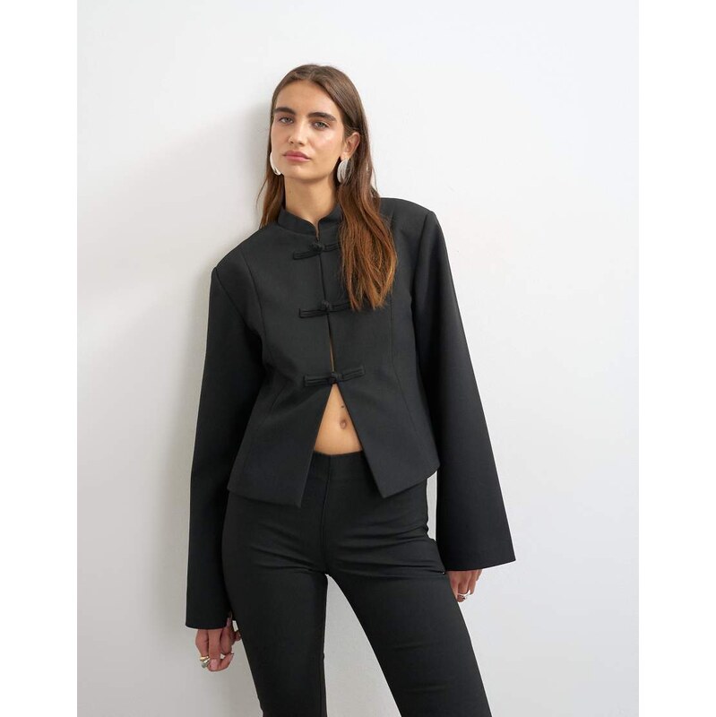 Topshop mandarin collar blazer in black