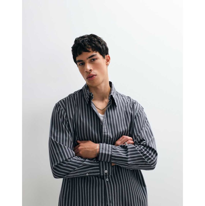 ONLY & SONS relaxed fit shirt in grey with white stripes