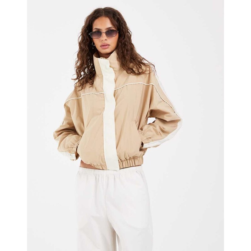ASOS DESIGN funnel neck windbreaker jacket in beige co ord
