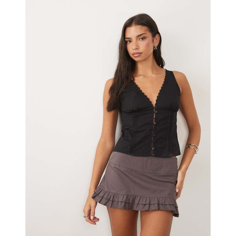 Motel Lasily sleeveless corset poplin top in black