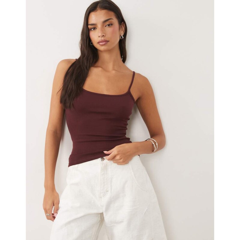 Gina Tricot strap singlet top in burgundy-Red