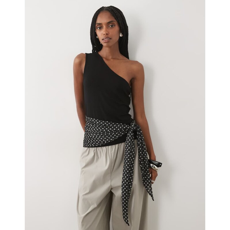 ASOS DESIGN off shoulder top with ditsy contrast sarong in black