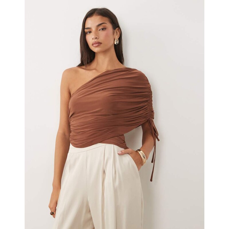 ASOS DESIGN slinky draped asymmetric top with ruching detail in