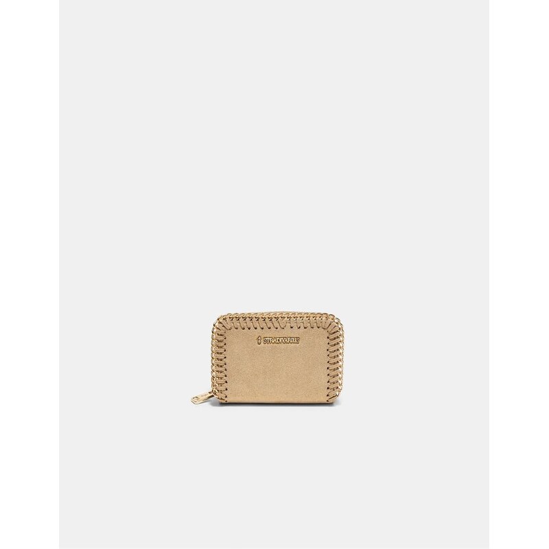 Stradivarius Card holder purse with chain detail in yellow