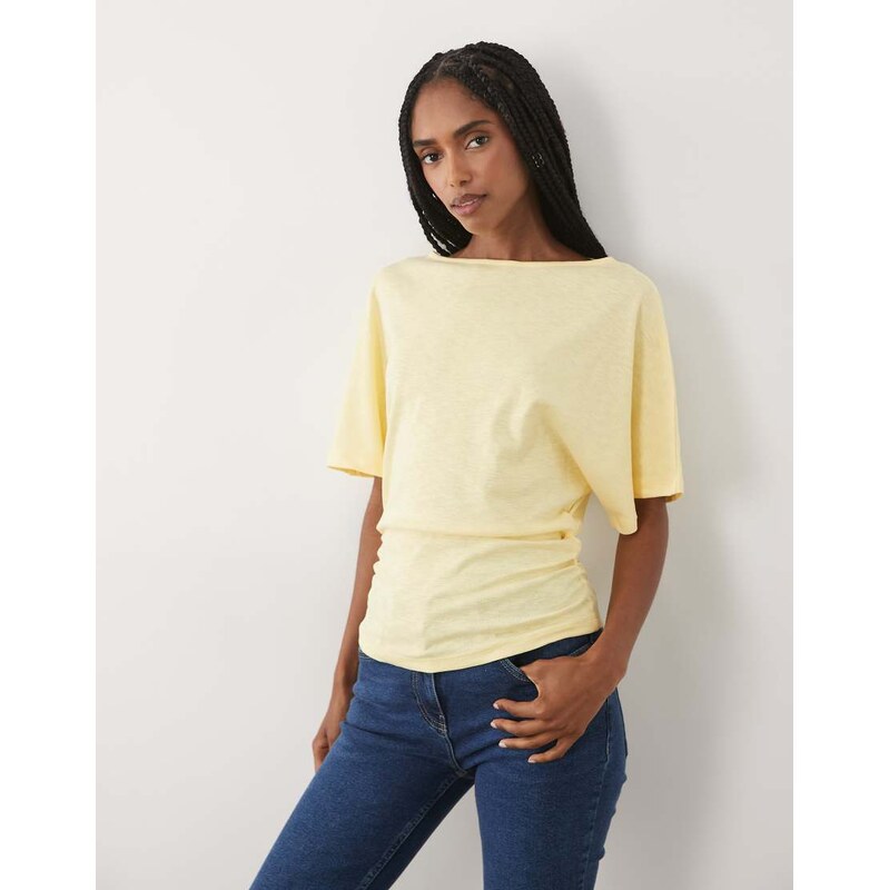 ASOS DESIGN off shoulder with cinched waist top in yellow