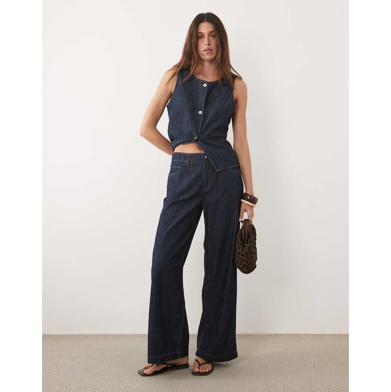Mango Lia relaxed jean co-ord in indigo-Blue