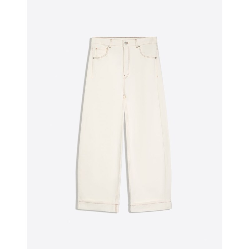 Bershka Balloon jeans with back buckle in ecru-White