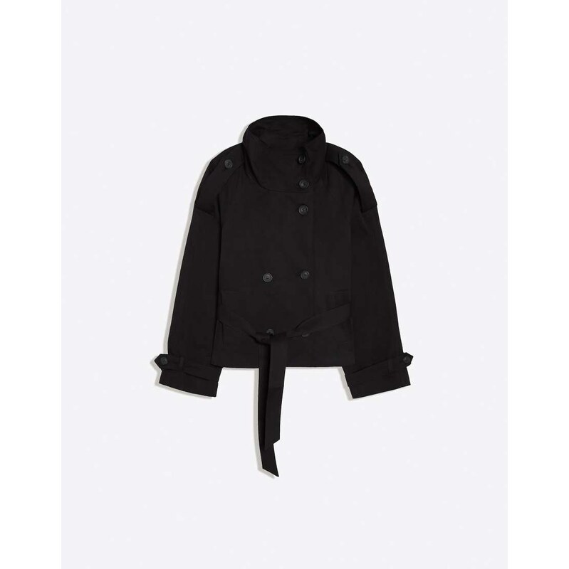 Bershka Funnel neck trench jacket in black