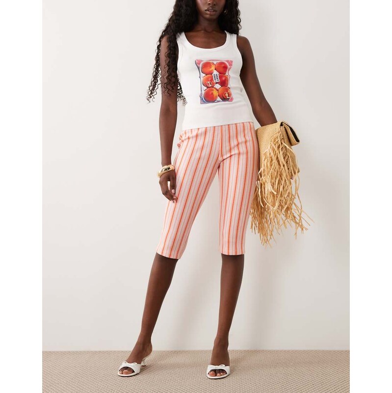 Miss Selfridge rib capri trouser co-ord in pink stripe