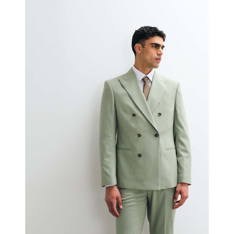 ASOS DESIGN slim double breasted suit jacket in sage green