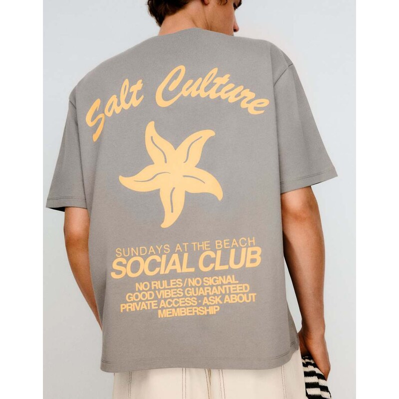Bershka Boxy fit print t-shirt in grey