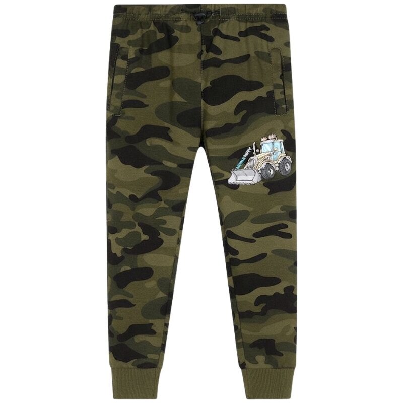 Chlapecké maskáčové tepláky KUGO - khaki barva (oranžový traktor