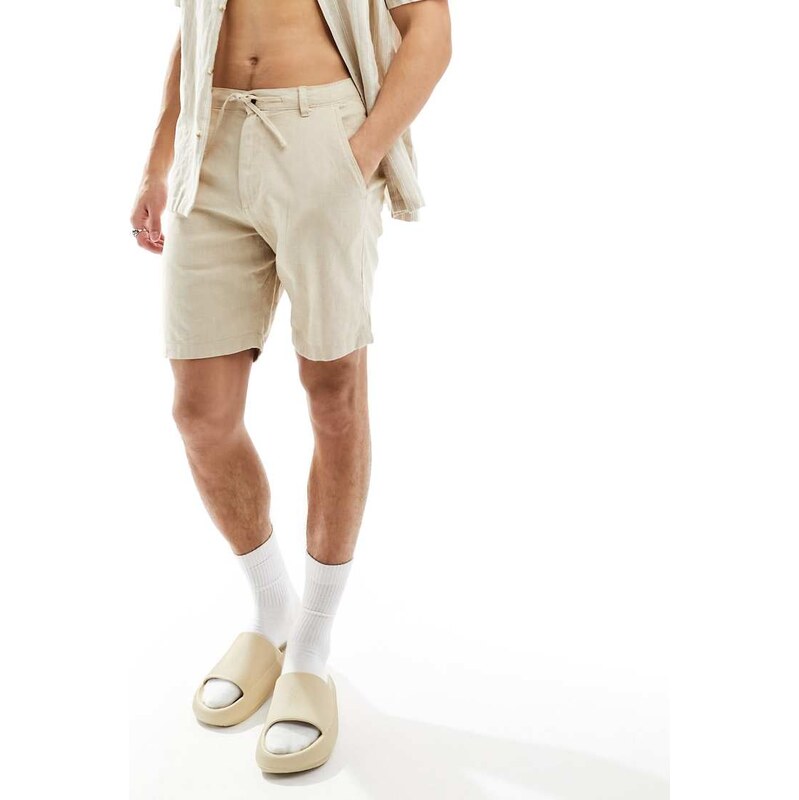 Selected linen mix shorts in beige-Neutral