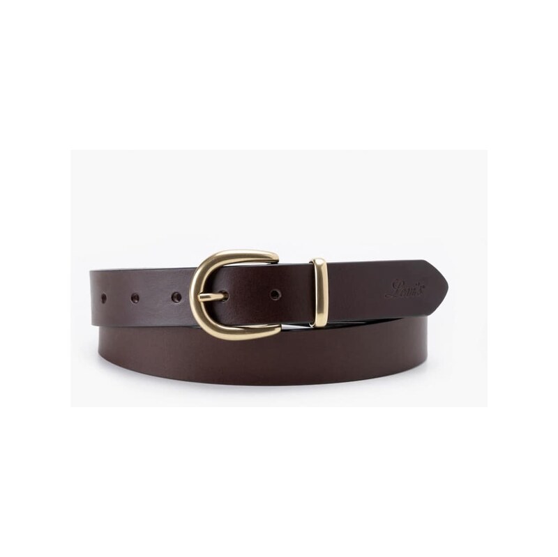 Levis horse shoe gold buckle leather belt in brown