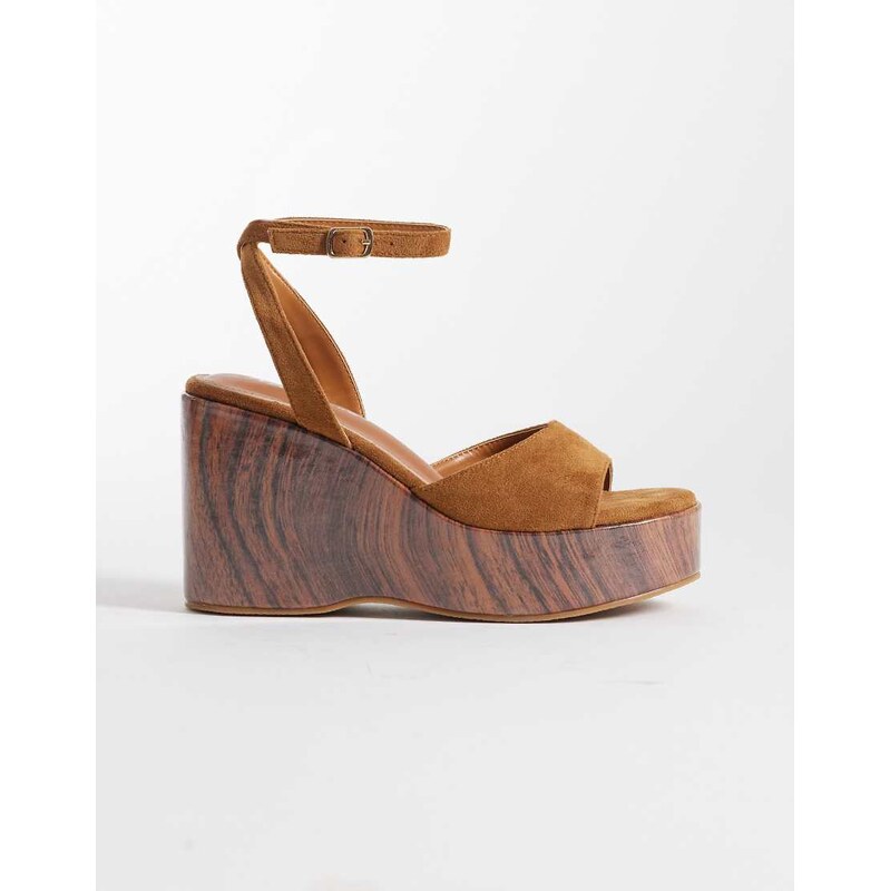 Public Desire Aluna wedge sandals in tan suedette-Brown